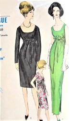 6119 VOGUE 60S EMPIRE SLEEVES OR NOT SLIM DRESS LENGTHS PATTERN 14 34